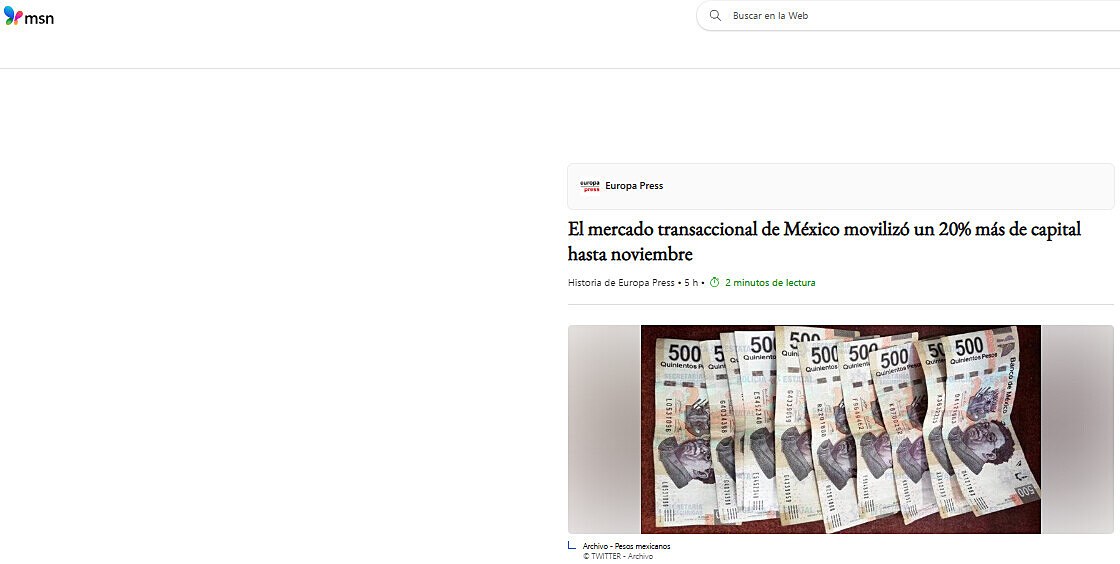 El mercado transaccional de Mxico moviliz un 20% ms de capital hasta noviembre